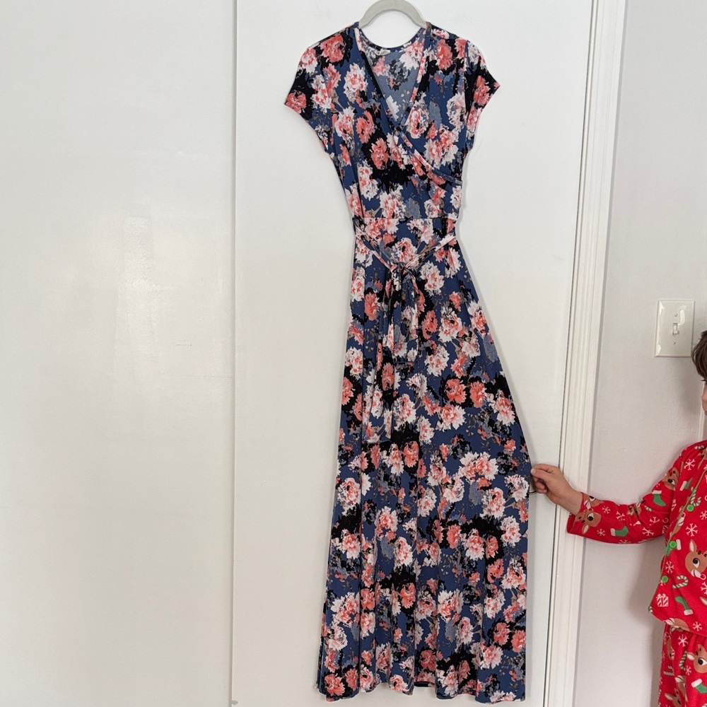 Floral Blue and Pink Women's Maternity Maxi Dress